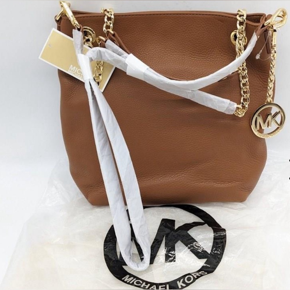 Michael Kors Jet Set Pebble Leather Shoulder Bag Hand Carry Bag Tan NWT